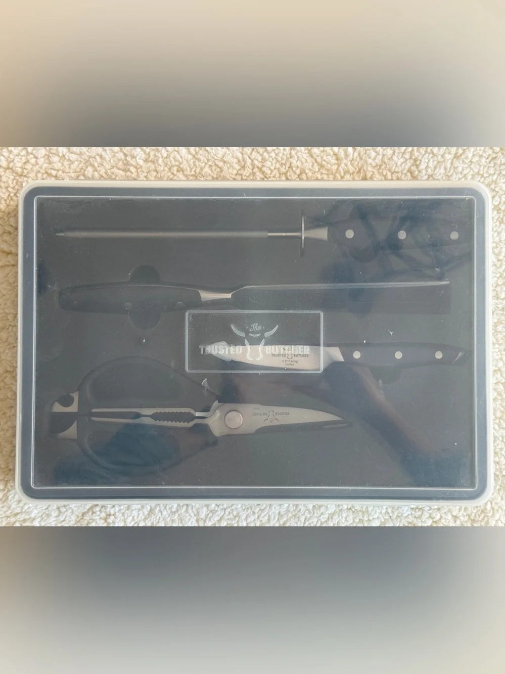 Trusted Butcher 4-Piece Black Handle Knife and Shears Set - NWOT